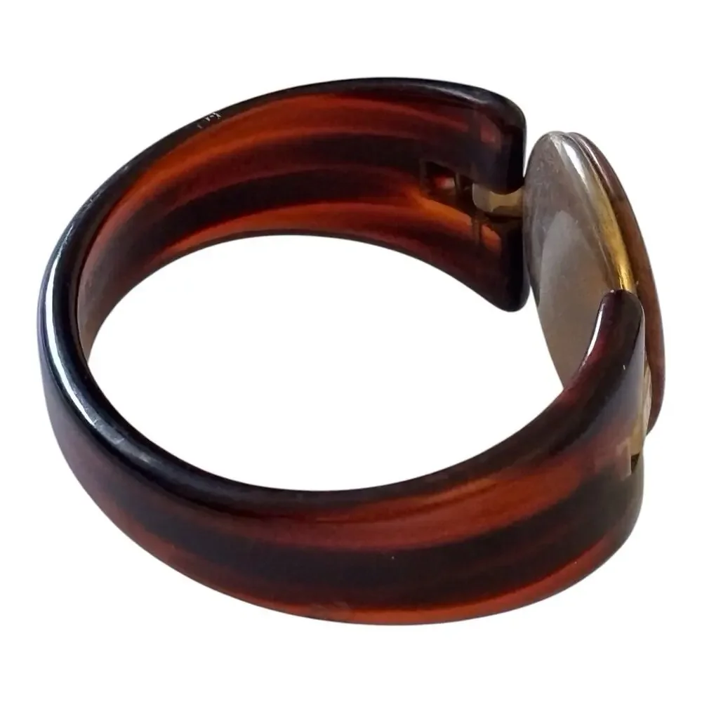 Bakelite marbled Tortoiseshell Hardstone Bangle Bracelet Vintage MCM Brown